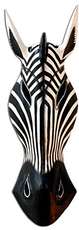 G6 COLLECTION Wandschild aus Holz, Zebra-Maske, schwarz-weiß gestreift, handgeschnitzt, zum Aufhängen, Heimdekoration, Akzentkunst, einzigartige Skulptur, Dekoration, handgefertigt, dekoratives Zebra,