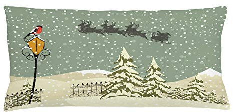 ABAKUHAUS Weihnachten Kissenbezug, Weihnachtsmann-Ren, Kissenbezug Beidseitiges Muster Klarer Digitaldruck Farbfest mit Reißverschluss, 90 x 40 cm, Beige Grün Weiß