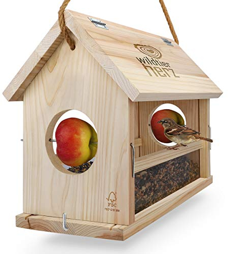 wildtier herz I Vogelfutterhaus groß aus Natur-Holz I XXL Vogelhaus zum aufhängen wetterfest I 40 x 25 x 34 cm | Futterhaus für Vögel, Vogelhäuschen, Vogel Haus