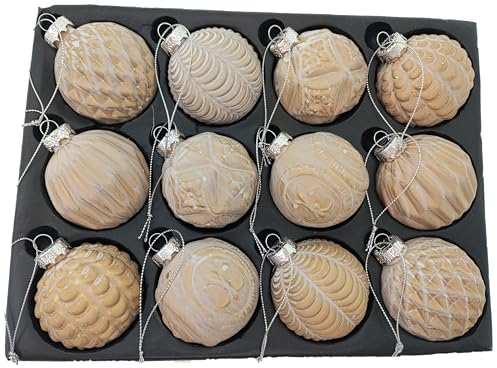 12er Set edle Luxus Glas Weihnachtskugeln Ø 6cm Weihnachtsbaum Kugeln Christbaumkugeln Weihnachts-Deko Christbaum-Schmuck (Sortiment I)