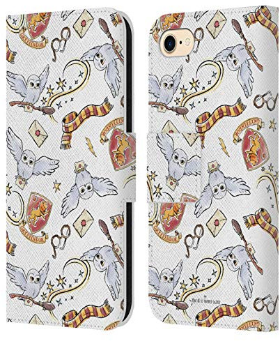 Head Case Designs Officially Licensed Harry Potter Hedwig Owl Pattern Deathly Hallows XIII Leather Wallet Case Compatible With Apple iPhone 7/8 / SE 2020 & 2022