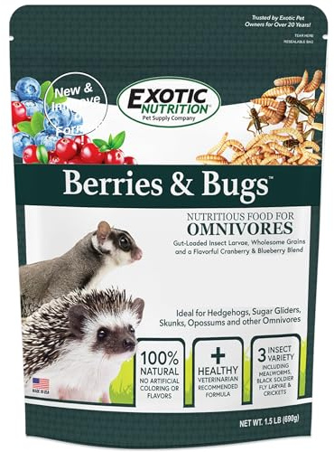 Berries & Bugs 1.5 lb - All Natural High Protein High Fiber Food for Hedgehogs, Skunks, Opossums, Sugar Gliders - Universal Insectivore Diet with Fruit, Gut-Loaded Insects, & Healthy Vitamins