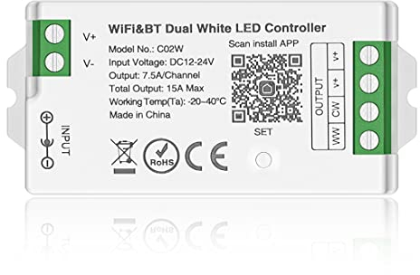 BTF-LIGHTING C02W CCT Farbtemperatur LED Controller DualWeiß 2700K-6500K 2,4GHz WiFi Gruppensteuerung Kompatibel mit Alexa Google Home APP Steuerung Arbeit mit WR02RF Remote Panel