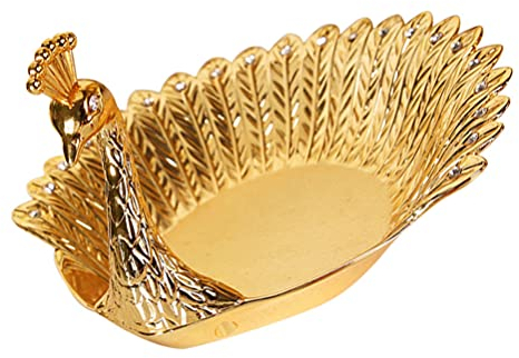Cabilock 1stk Pfau-obstschale Abendessen-servierplatte Pfau Schmuckstück Schale Pfau Snack-tablett Ohrringe Armband Uhrenorganisator Golden Tischgesellschaft Kuchen Fußbank Zinklegierung