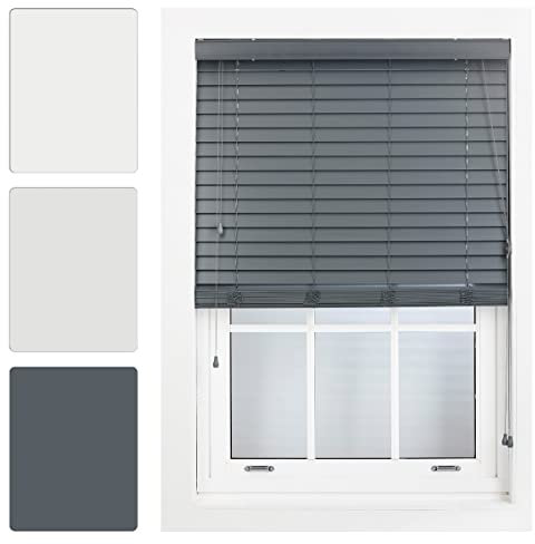 FURNISHED Veneziane per finestre Veneziane finto legno 50mm su misura, Grigio scuro Fino a 180W x 150H cm