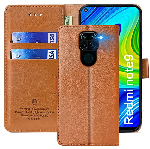 FMPCUON - Carcasa para Xiaomi Redmi Note 9, Funda con Solapa Xiaomi Redmi Note 9, Funda de Piel sintética Premium con Tapa Protectora magnética para Xiaomi Redmi Note 9, Color marrón