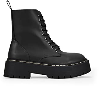BOSANOVA Botas militares estilo punk confeccionadas en piel vegana con plataforma dentada y cordones hasta la parte superior. Cierre con cremallera. Calzado para mujer NEGRO 38