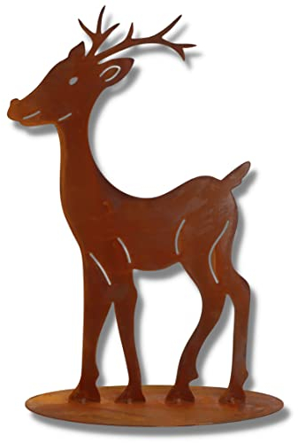 Rostikal Edelrost Gartendeko Figur Rentier 40 cm Rost Deko für Garten Zimmer Deko REH Skulptur
