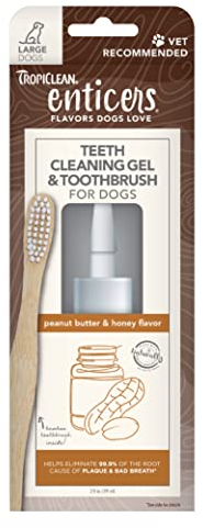 TropiClean Enticers Teeth Cleaning Gel & Toothbrush for Large Dogs | Peanut Butter & Honey Flavor | Bamboo Brush Speeds Up Plaque Removal | Gel Helps Fight Bad Breath | 59 ml