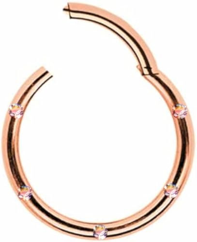 CLICKER Rosegold SEGMENTRING Piercing Ring Scharnier Septum Nase Ohr Helix AURORA BOREALIS STRASS Piercingring Klicker CHIRURGENSTAHL 316L EDELSTAHL Rose Gold 5 ECHTE ZIRKONIA KRISTALLE