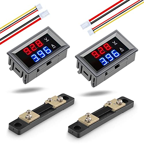 diymore 2 pezzi Voltmetro Amperometro Voltmetro da Pannello Digitale 0.28100V DC50A Blu Rosso Amperometro con Shunt