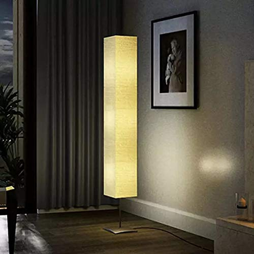 Wakects Stehlampe 170cm Hoch Wohnzimmer Deko Lampe Leuchten Papier Stehleuchte mit Cube Lampenschirm Beige,Fußschalter und Edelstahl Basis, E14