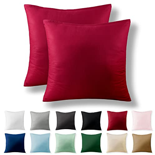 Alreya Renforce Kissenbezug 60x60 2er Set - 100% Baumwolle Kissenhülle mit Reißverschluss - atmungsaktiv & extra weiches Kopfkissenbezug für Kissen 60 x 60 cm - Kissenbezüge - Rot