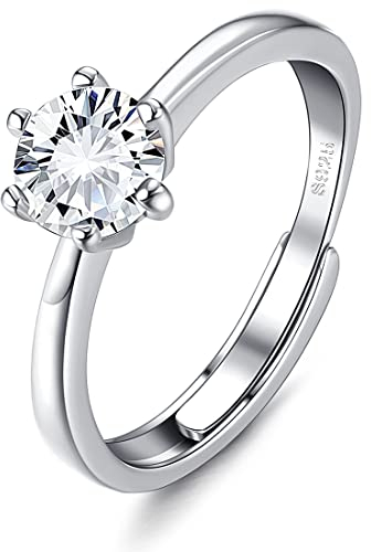 KALVICA 925 Sterling Silber Ringe für Damen Verstellbarer Verlobungsring mit Weiß Zirkonia Engagement Ring Trauringe Eternity Promise Ringe for Couples
