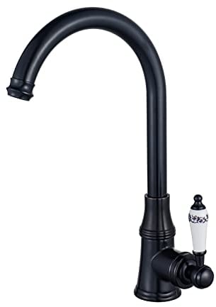 YAGJIA Robinet de cuisine noir rétro, robinet de cuisine haute pression rotatif à 360°, robinet d'évier mitigeur antique, évier de cuisine, maison de campagne, vintage, en laiton bronze