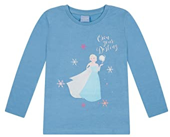 Disney Frozen - Die Eiskönigin Mädchen Longsleeve Langarmshirt mit ELSA Motiv, Offizielles Lizenzprodukt für Kinder, 100% Baumwolle, Blau, Größe 134-140