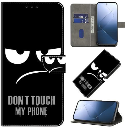 BOLELAW Hülle für Samsung Galaxy S23 Ultra, Hochwertiges PU Leder Smartcase mit Magnetverschluss, Standfunktion & Kartenfächern, Don't Touch My Phone