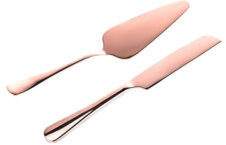 NQEUEPN 2 Piezas Juego de Cuchillos para Pastel, Acero Inoxidable Juego de Corte de Tarta Cortador de Tartas Cuchillo y Servidor para Tartas de Boda para Fiesta Cumpleaños Celebración (Oro Rosa)