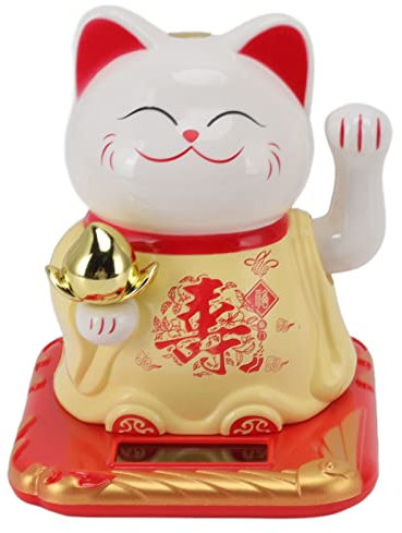 HERCHR Winkende Katze, Glückskatze, Solarbetriebene Lächelnde Katze Mit Winkearm, Glückskatzen-Ornament, Chinesische Willkommenskatzen-Ornament Für Zuhause Und Auto(Gelb)