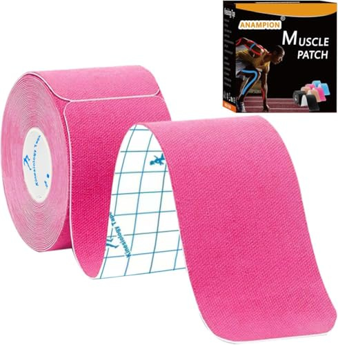 ANAMPION Kinesiology Tape Precut (1 Rolls,20 Strips) Waterproof Sports Tape for Athletes Physio Elastic Tape Pain Relief Adhesive for Muscles Shin Splints Ankle Knee & Shoulder(Pink)