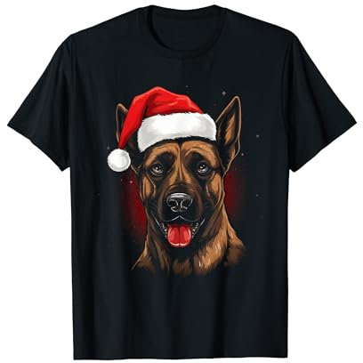 Belgischer Schäferhund Malinois mit Weihnachts Mütze T-Shirt