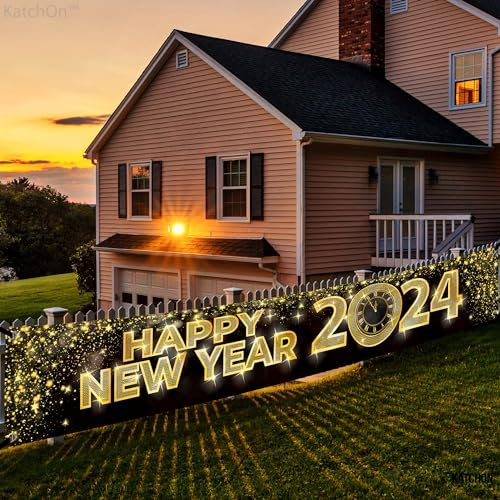 KatchOn, Happy New Year Banner 2024 – groß 305,5 x 50,8 cm | Happy New Year Yard Schild | Silvester Party Supplies 2024 | Happy New Year Dekorationen 2024 | Neujahrsdekorationen, NYE Dekorationen 2024