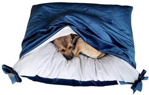 Love Gifts® Kundekissen, weiches Bett - Kissen für Hunde und Katzen mit Kapuze, Blau