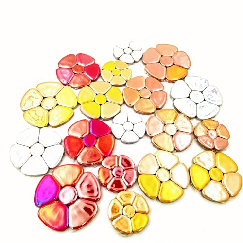 Piastrelle per mosaico in ceramica con fiori iridescenti casuali, 500 g, per lavori fai da te, 3 dimensioni, per opere d'arte, cornici, tazze, vasi di fiori, acquari, vasi, pietre miliari (colori