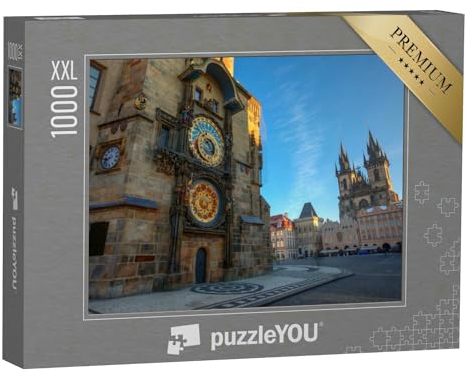 Puzzle 1000 Teile XXL „Prager Altstädter Ring, Sonnenaufgang am Astronomischen Uhrenturm“ – aus der Puzzle-Kollektion Tschechien