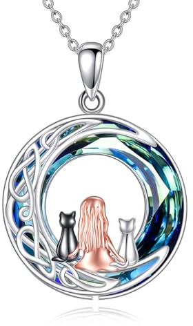 VONALA Katze/Hund und Mädchen Halskette für Mädchen Katze Halskette für Frauen 925 Sterling Silber Haustier Anhänger Geschenke für Tierliebhaber Haustier Gedenkschmuck