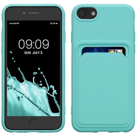 kwmobile Case Compatible with Apple iPhone SE (2022) / iPhone SE (2020) / iPhone 8 / iPhone 7 Case - TPU Phone Cover with Credit Card Holder - Mint
