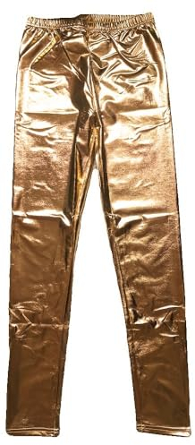 krautwear Damen Mädchen Leggings Leggins Metallic Glänzend Wet Look Latex Kunstleder Partylook (Gold-SM)