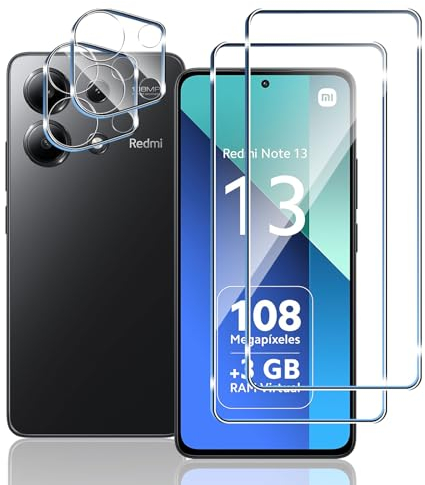 Mayfun Cristal Templado para Xiaomi Redmi Note 13 4G Protector, [2+2 Piezas] Protector de Pantalla y Protector de Lente de Cámara, Antiarañazos, 9H Dureza Vidrio Templado Film Protection