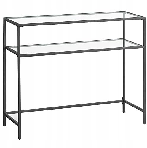 VBChome Konsolentisch 100 x 35 x 80 cm Schwarz Eingangsmöbel Glas Metallrahmen Hartglas Wohnzimmer Schlafzimmer Beistelltisch Verstellbare Füße Aufbewahrungsregal