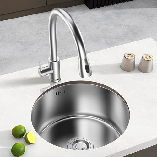 Edelstahl Ausgussbecken Einbauspüle Unterbau Küchenspüle Waschbecken mit Ausziehbarer Wasserhahn Spülbecken für Küche Wohnmobil Cafe Bar Speisekammer Balkon (40x40x20.5cm)
