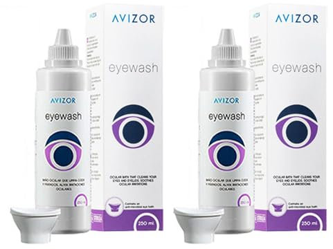 Avizor Eyewash 2x250ml - Baño Ocular que Limpia Ojos y Párpados - Alivia Irritaciones - Solución Tamponada, Isotónica y Estéril - Pack Ahorro