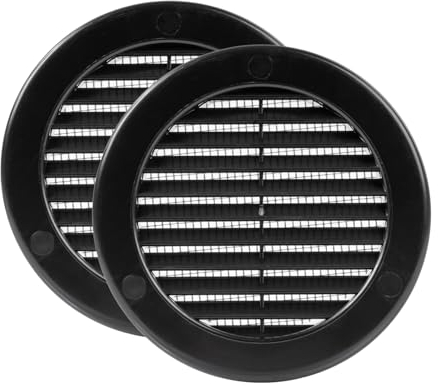 Vent Systems Ø100 mm / 4'' Inch Black Soffit Vent Cover with Flange - Pack of 2 - Round Air Vent Louver - Grille Cover - Built-in Insect Screen - HVAC Vents for Bathroom, Home Office, Kitchen