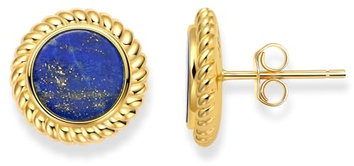 Damen Ohrringe Silber 925, Echter Natürlicher AAA Lapislazuli Edelstein Ohrstecker, 18K Vergoldet