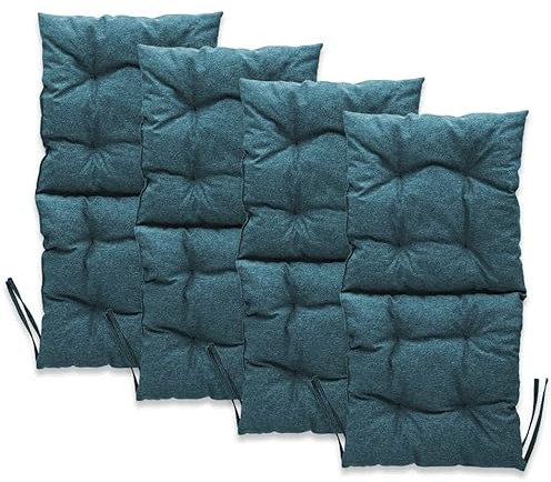 MG Design Stuhlkissen 4er Set 50 x 100 cm Sitzkissen blau - Gartenstühle Sitzauflagen aus Polsterstoff, mit weicher Füllung, mit Schnüren zum Binden - Niedriglehner Auflagen