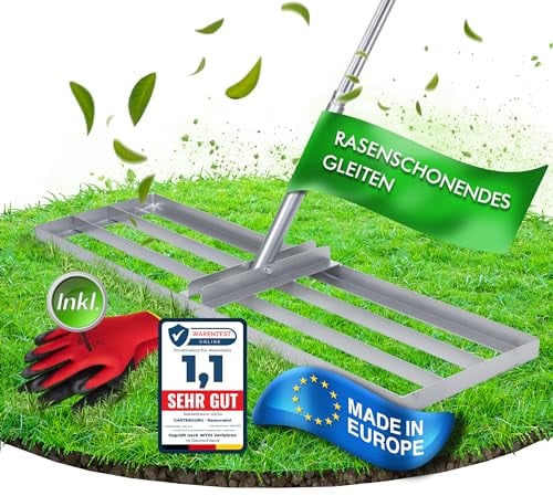 GartenGuru® [100x30cm] XXL Rasenrakel [LANGLEBIG & ROBUST] - inkl. 1,4m Stiel aus Metall - Rasenrechen aus hochwertigem legiertem Stahl - Rasen Rakel für die perfekte Rasenpflege - Lawn Leveling rake