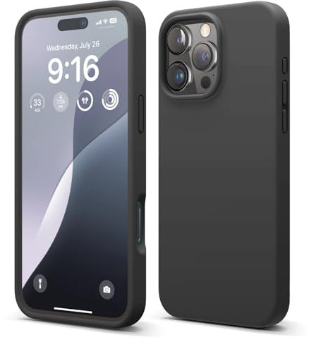elago Cover Compatibile con iPhone 16 Pro Max, in Silicone Liquido Premium, Protettiva Completa, Antiurto, Sottile, Fodera in Microfibra Antigraffio (Nero)