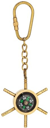 NKlaus Funktionstüchtiger Steuerrad-Kompass Schlüsselanhänger aus Messing – 12x5cm Nautische Dekoration 16034