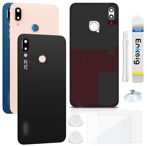 Enkeig Backcover Glas für Huawei P20 Lite, Schwarz | Originalqualität Back glass Rückseite Glas Akkudeckel Rückwand Kamera Glas Ersatzkit mit Werkzeug und Kleber.