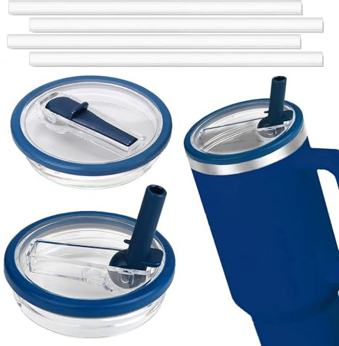Nailmee Tapa abatible de repuesto para vaso Stanley Quencher, a prueba de derrames y a prueba de fugas, 2 tapas de vaso aptas para Stanley Cup (azul oscuro)