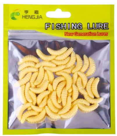 WMFASBAG 50 Pezzi 20mm Esche Artificiali for Vermi di Pane Larve Grub Esca Morbida da Pesca Bionic Maggots Esca a Forma di Esca for di Mare d' Dolce (Beige)