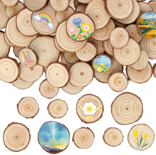50 Stück Holzscheiben, Rund 3-4/4-5/5-6cm Baumscheiben, 5mm Dicke Unvollendete Holzscheiben zum Basteln, Kleine Holzscheiben für DIY, Hochzeit, Weihnachten Dekoration