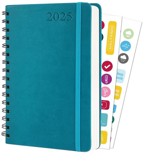 Kalender 2025 Buchkalender A5, Terminplaner (Jan.2025-Dez) Planer ist aus Strapazierfähigem PU-Leder Gefertigt, Terminkalender 2025 für Büros, Schulen, Organisatoren (Blau)