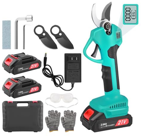 0-40mm Akku Astschere,1280W Elektrische Gartenschere 3 Austauschbaren SK7 Klingen und 2x21V 2000mAh Akkus,Elektrische Baumschere mit LCD-Display und Bürstenlosem Motor