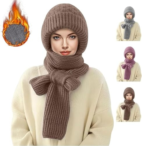 HOIDOKLY 2024 Bonnet-écharpe coupe-vent épais et chaud avec protection intégrée des oreilles, pour femmes