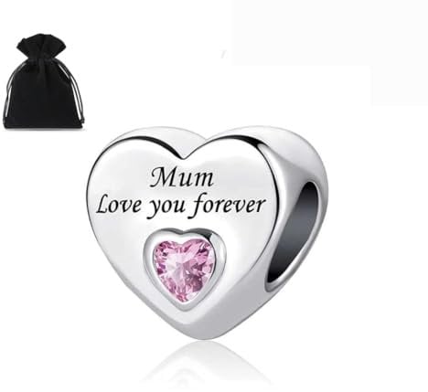 Mum Charm, Mum Love You Forever Charm, Mummy Charm, Mother Charm, S925 Sterling Silver, Cubic Zirconia, Fits Pandora and European Bracelets